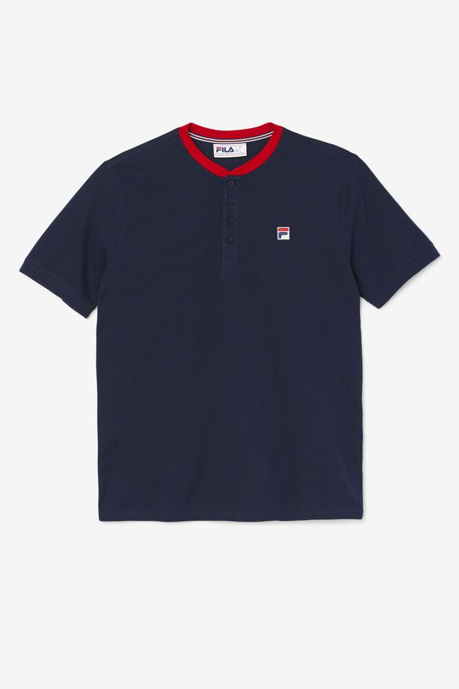 Fila T-Shirt Ralph Henley Mens Navy - India LDF-315986